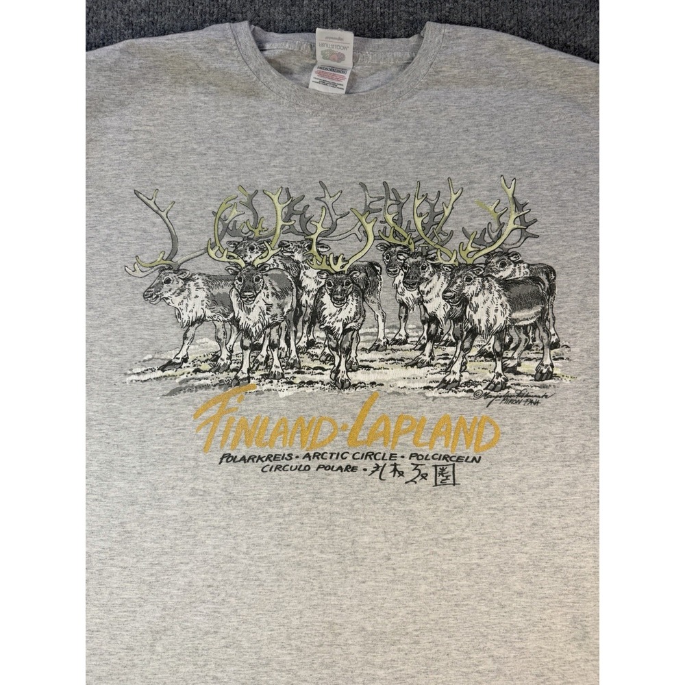 Vintage Finland Lapland Reindeer Arctic Circle Graphic T Shirt Men's XL